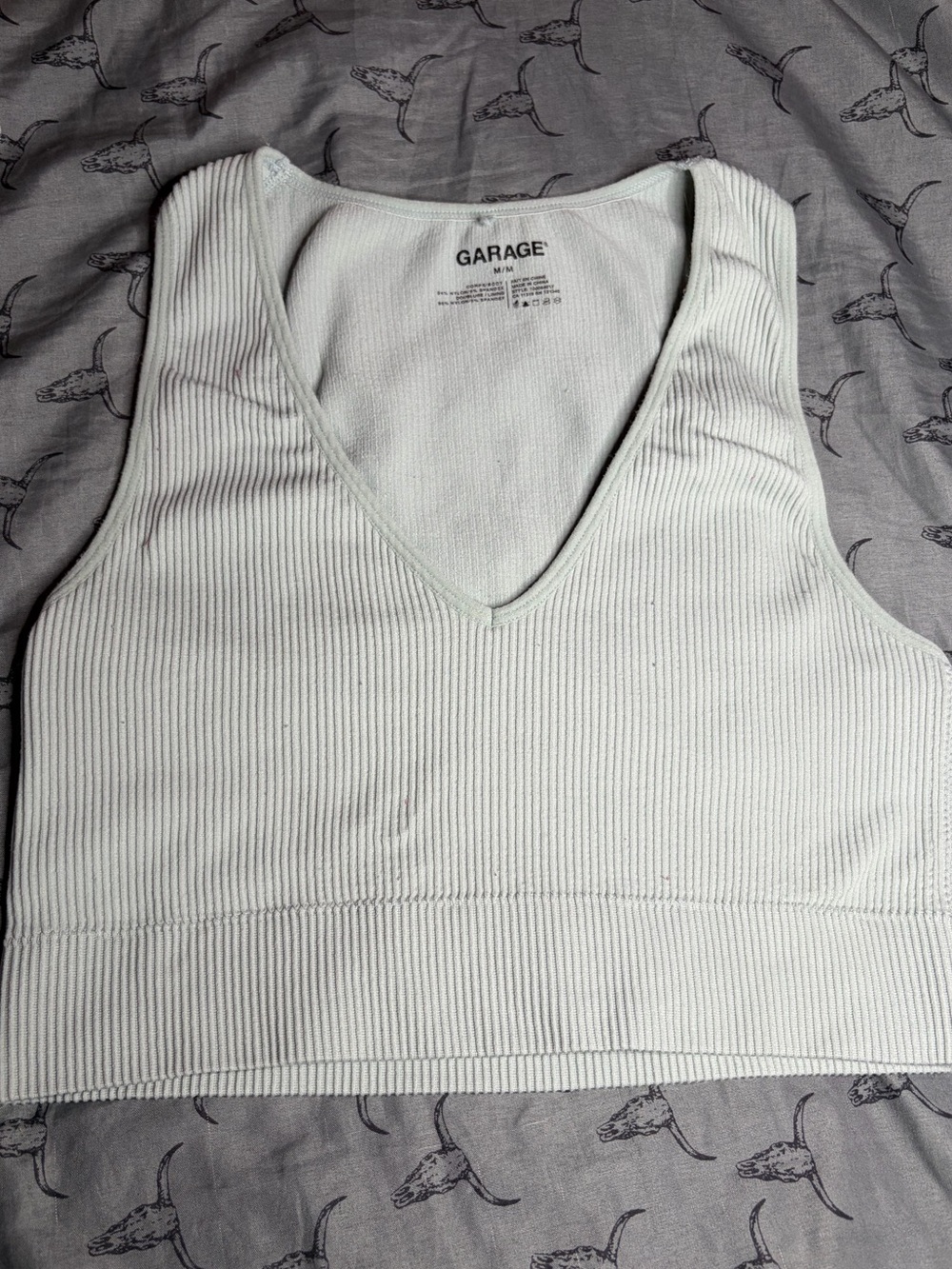 Garage Ribbed V-Neck Crop Tank Top - Mint Green